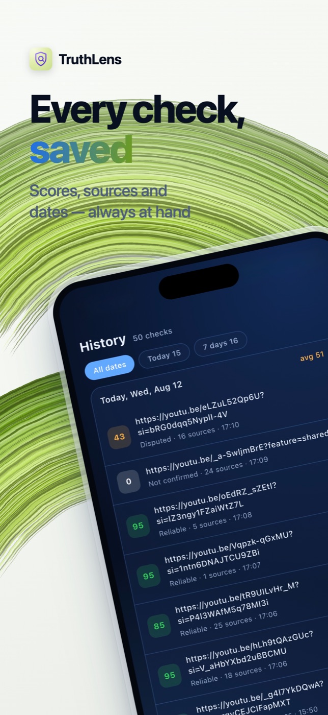 TruthLens app — check history